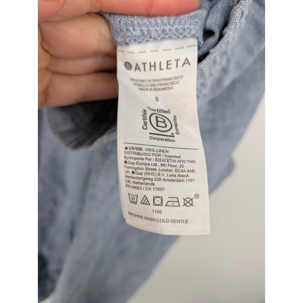 Athleta Linen Wide Leg Pants Women 8 Blue Pull On Elastic Waist Casual Coastal - Picture 5 of 8